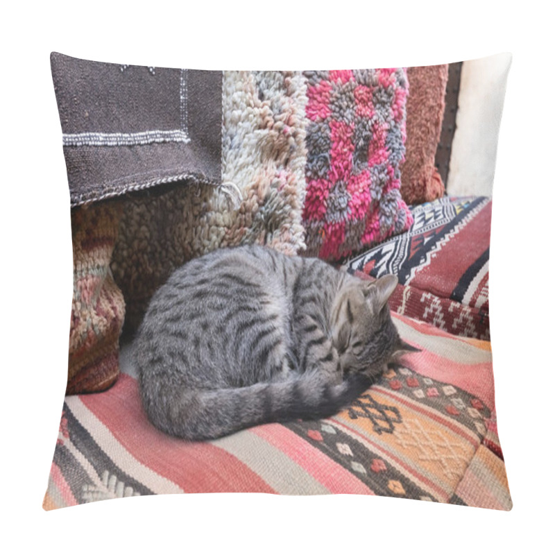 Personality  Cute Cat On The Market In Medina Old Town Marrakesh Morocco Pillow Covers