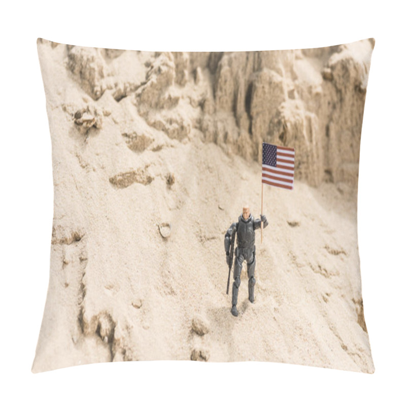 Personality  Toy Armed Soldier Standing On Sand And Holding American Flag Pillow Covers