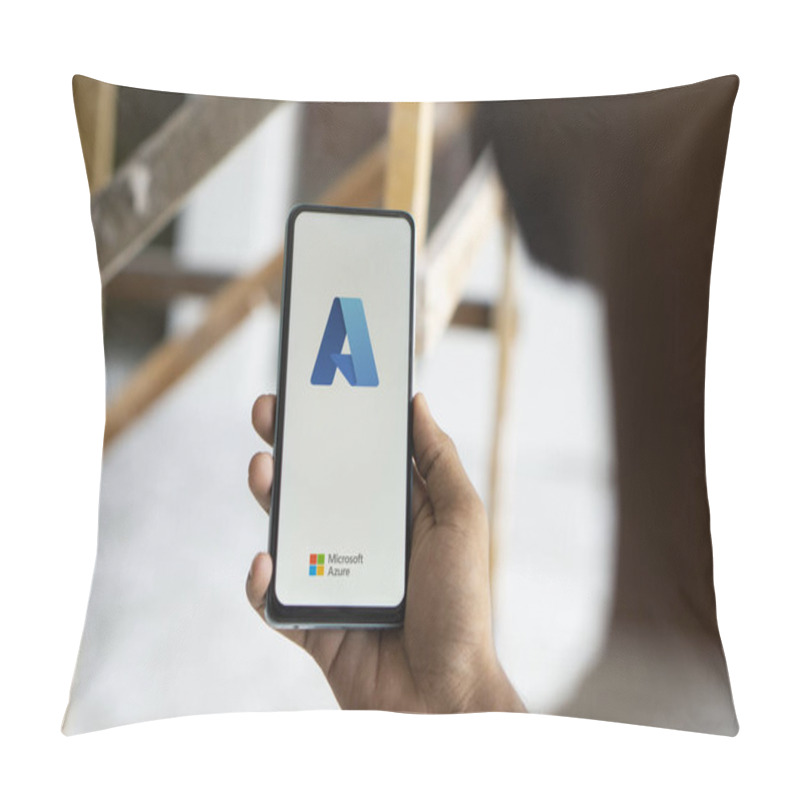 Personality  Dhaka, Bangladesh- 1 Oct 2024: Microsoft Azure Logo Is Displayed On Smartphone. Pillow Covers