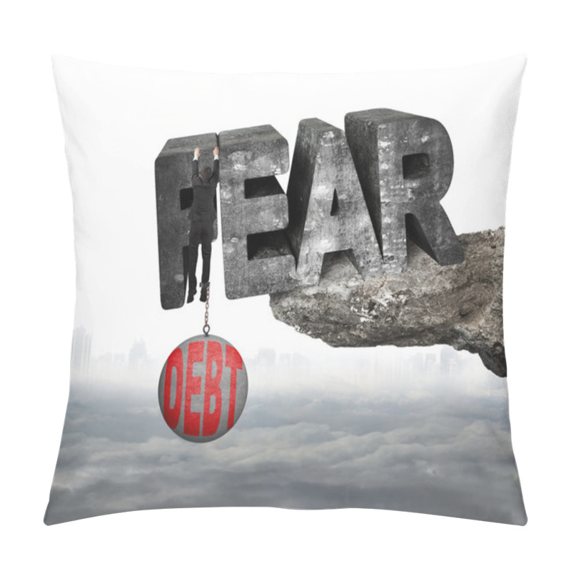 Personality  Man Shackled Debt Ball Hanging Fear Word Edge Cliff Cloudscape Pillow Covers