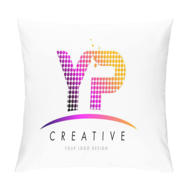 Personality  YP Y P Letter Logo Design With Magenta Dots And Swoosh Pillow Covers