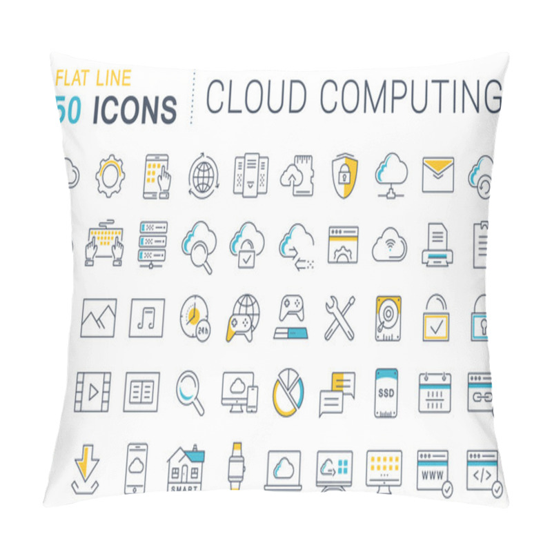 Personality  Set Vector Flat Line Icons Cloud Service Pillow Covers