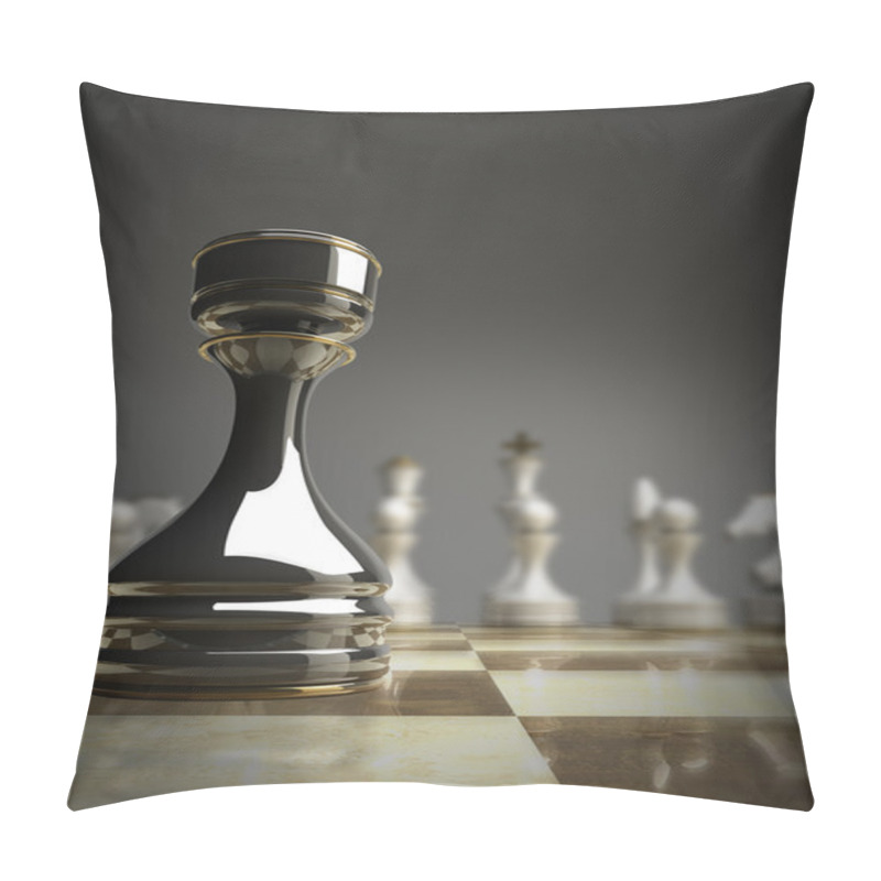 Personality  Closeup Black Chess Rook Background 3d Illustration. Pillow Covers