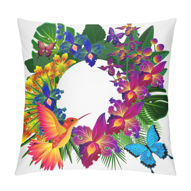 Personality  Floral Design Background. Tropical Orchid Flowers, Birds. Pillow Covers