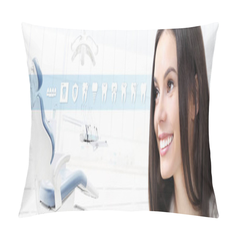 Personality  Dental Care Concept, Beautiful Smiling Woman On Dentist Clinic B Pillow Covers