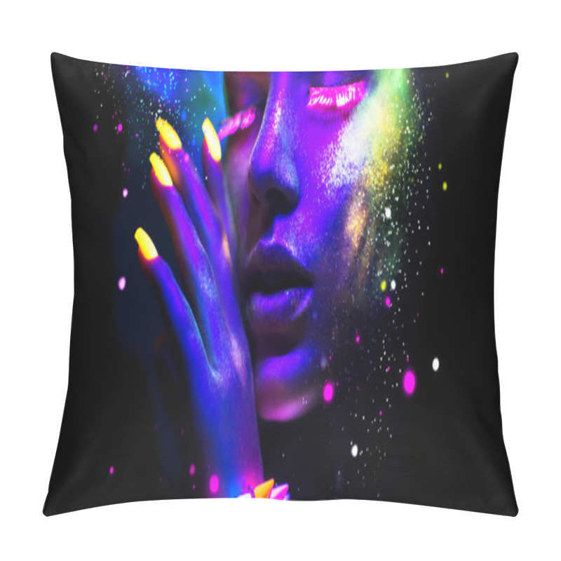 Personality  Fashion Woman In Neon Light Pillow Covers