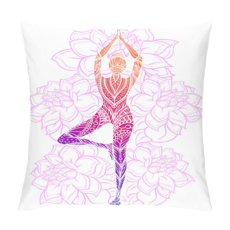 Personality  Vector Silhouette Of Yoga Woman Floral Ornament. Pillow Covers