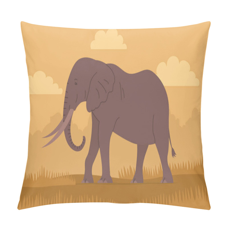 Personality  African Elephant With Trunk And Tusks. Large Herbivorous Mammal. Zoo Wild Animal. Wild Savanna Landscape. Wildlife And Zoo. Nature And Fauna. Cartoon Vector Illustration Pillow Covers