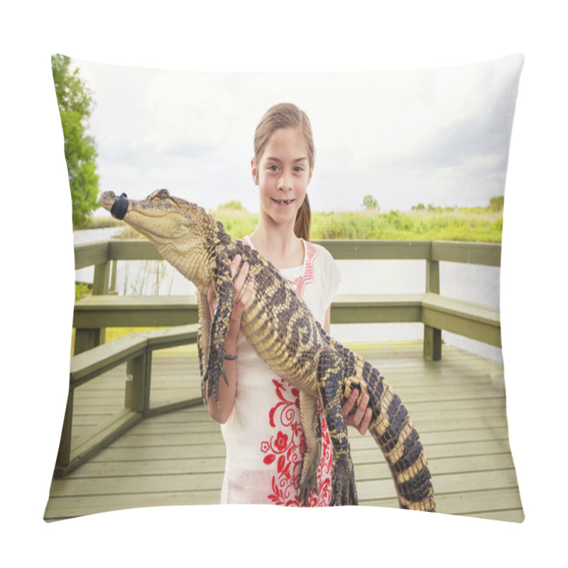 Personality  Girl Holding A Crocodile Pillow Covers