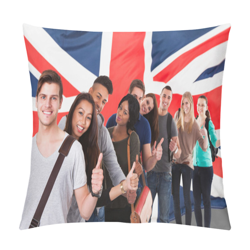 Personality  Students In Front Of Uk Flag Pillow Covers