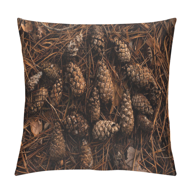 Personality  Pine Cones Scattered On A Forest Floor Covered With Fallen Pine Needles. A Natural Woodland Scene With Earthy Tones, Organic Textures, And A Tranquil Atmosphere, Capturing The Beauty Of Nature's Details. Pillow Covers