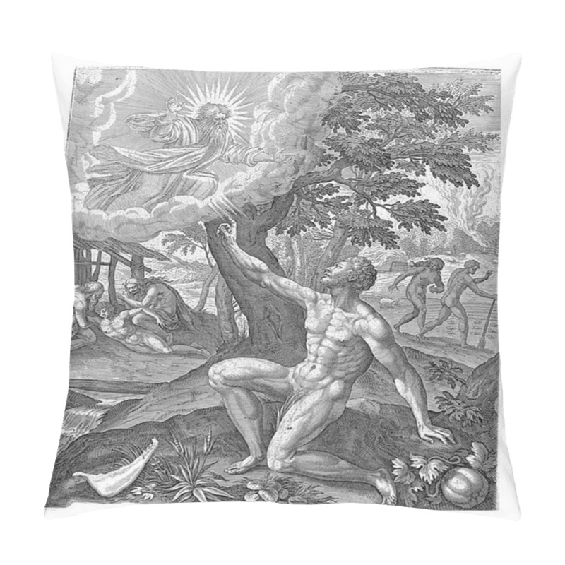 Personality  God Curses Cain, Raphael Sadeler (I), After Maerten De Vos, 1583 God Appears To Cain And Curses Him For Killing His Brother. Next To Cain Lies The Jawbone Of A Donkey, The Murder Weapon. Pillow Covers