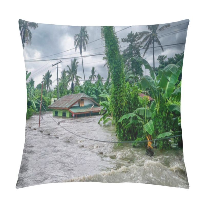 Personality  BACO, PHILIPPINES - Jul 23, 2021: Rising Water Levels Submerge A House As Heavy Monsoon Rains Cause Major Floods On Mindoro Island. Pillow Covers