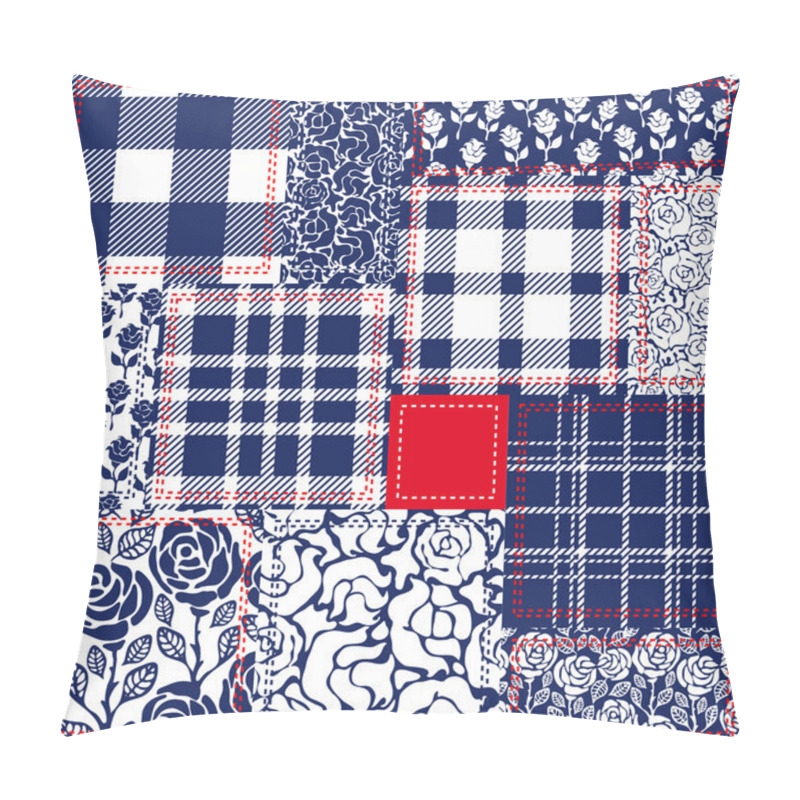 Personality  Blue, White And Red Patchwork. Bohemian Style Collage Made From Cotton Flaps. Set Of Seamless Vector Patterns.  Pillow Covers