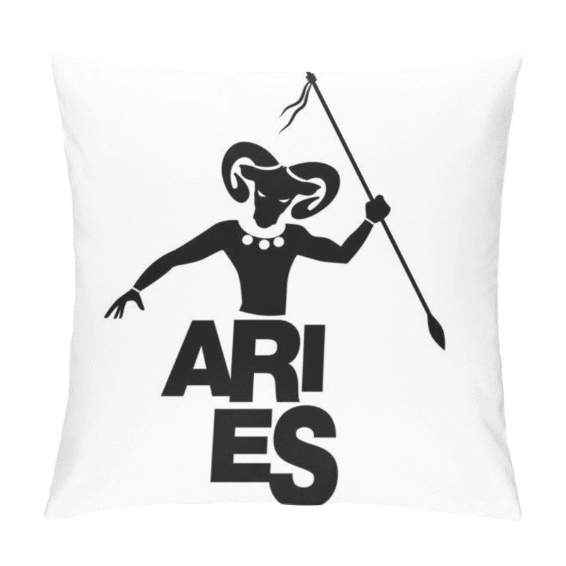 Personality  Tribal Zodiac. Aries. Man With Ram Head And Spear In Hand Isolated On White Background Pillow Covers