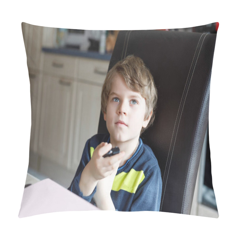 Personality  Cute Little Blond Preschool Kid Boy Watching Tv. Pillow Covers