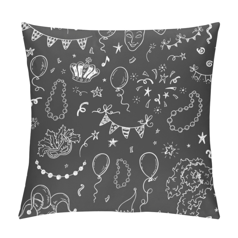 Personality  Mardi Gras Carnival Seamless Pattern With Hand Drawn Doodle Masquerade Elements On A Chalkboard Background. Vector Illustration Pillow Covers