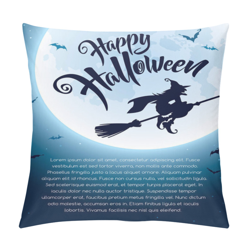 Personality  Invitation Card With Witch On Broom Pillow Covers