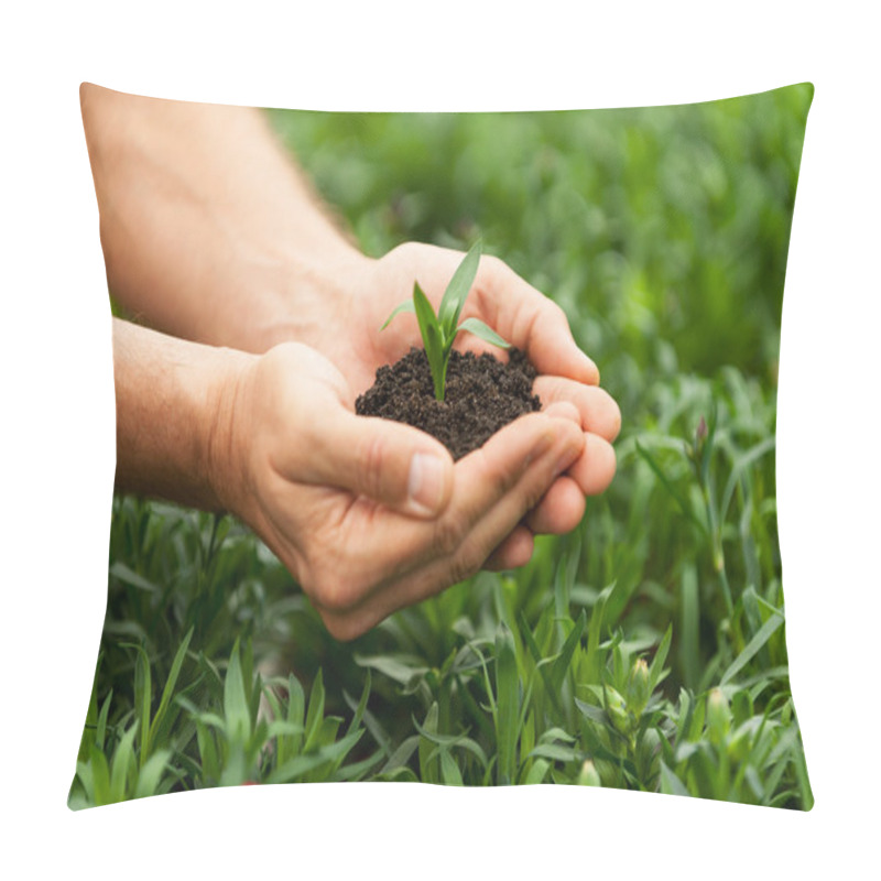 Personality  Hands Holding Green Plant Pillow Covers