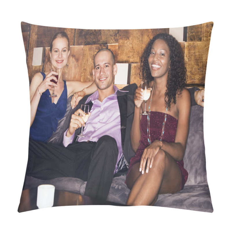 Personality  Man With Women Sitting On Couch In Bar Pillow Covers