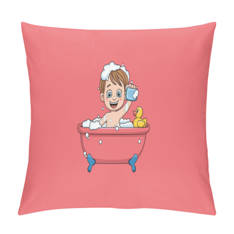 Personality  Child In Bathtub With Bubbles And Rubber Duck, Smiling Pillow Covers