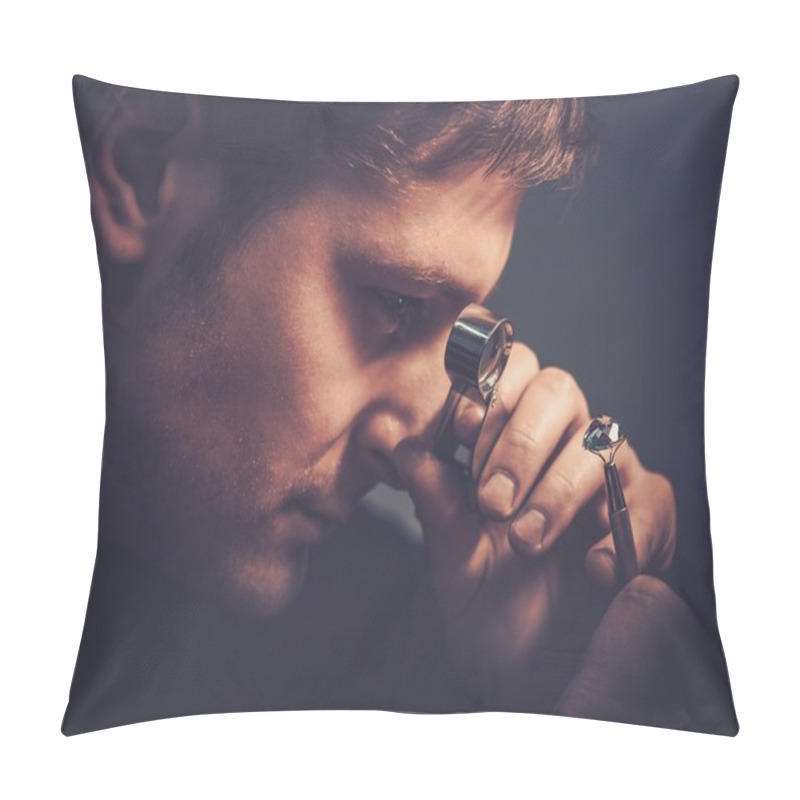 Personality  Portrait Of A Jeweler During The Evaluation Of Jewels.  Pillow Covers