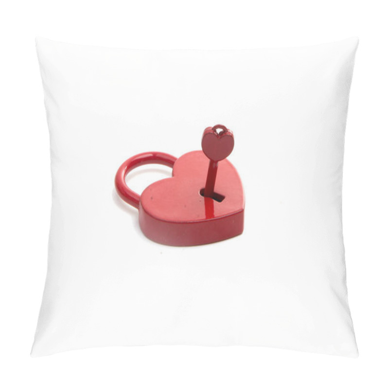 Personality  Metalic Red Heart With A Key On The White Pillow Covers