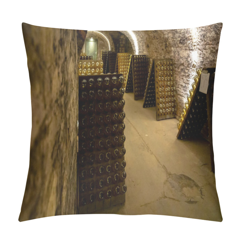 Personality  Sparkling Dry White Wine Production By Traditional Method In Underground Cellars In Vienna, Austria Pillow Covers