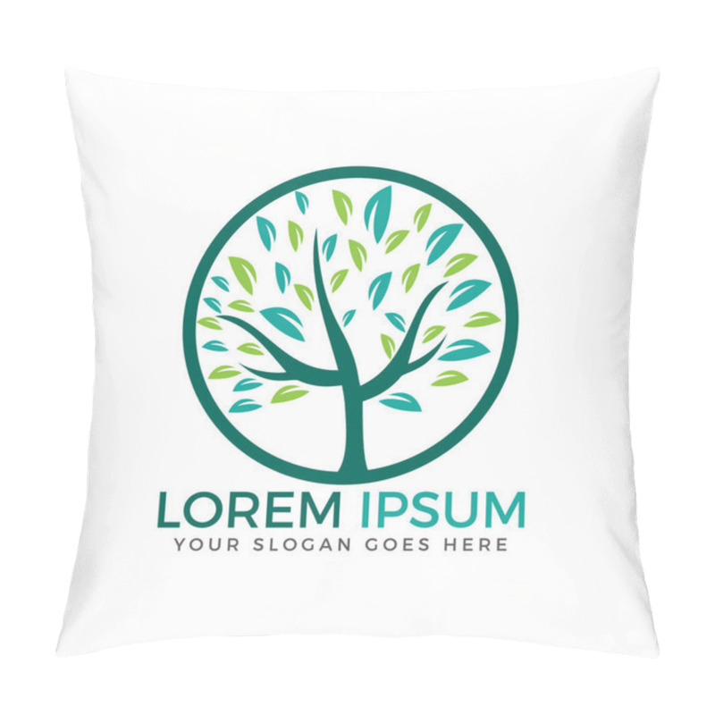 Personality  Green Tree Vector Logo Design. Natural Product, Organic Shop, Ecology Company, Alternative Medicine, Green Unity, Garden, Farming, Forest Etc. Pillow Covers