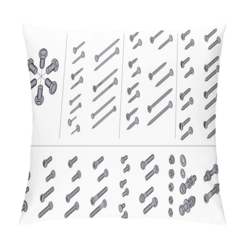 Personality  Screws, Nuts And Nails In Isometric View Pillow Covers