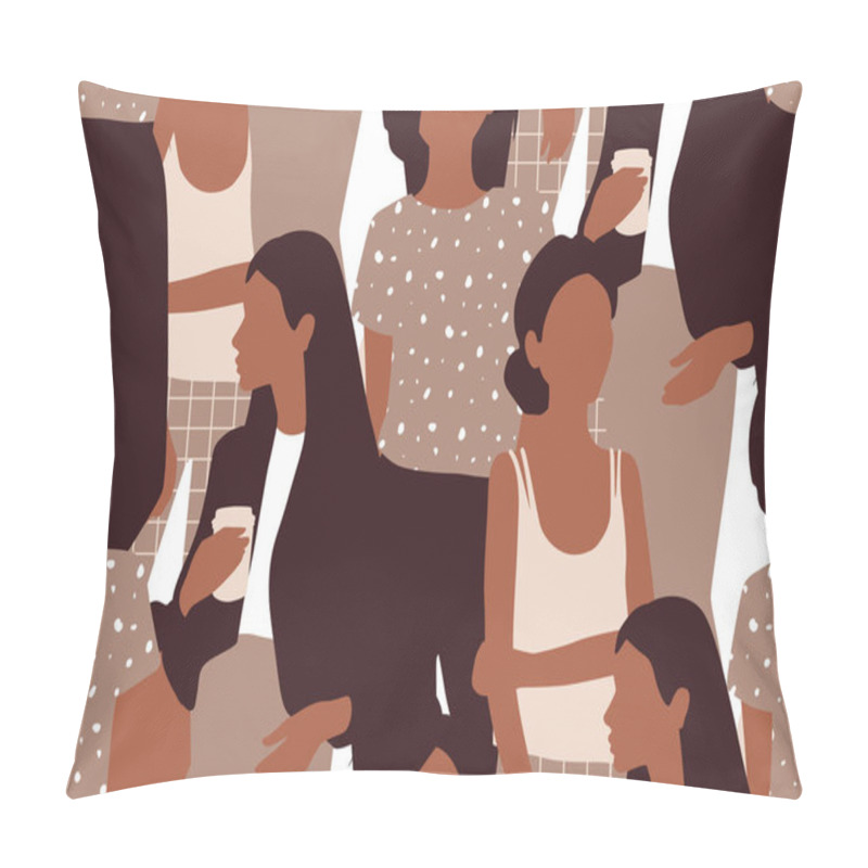 Personality  Vector Seamless Pattern With Young Women In Modern Style. Young People Background. Pillow Covers