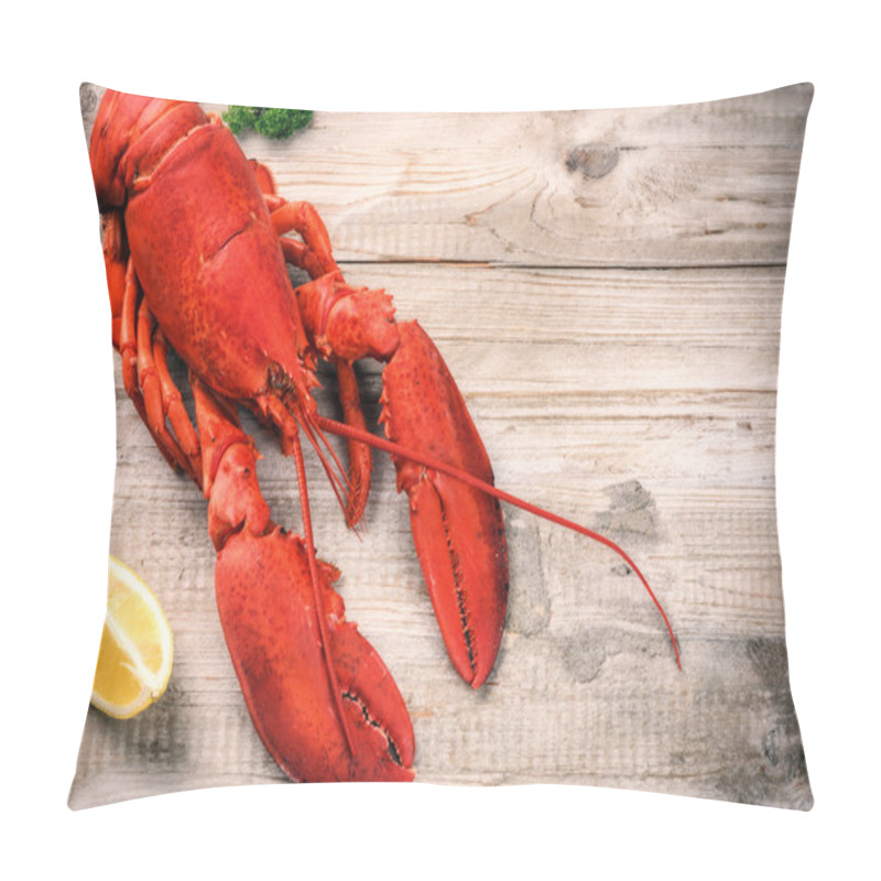 Personality  Steamed Lobster With Lemon On Wooden Background Pillow Covers