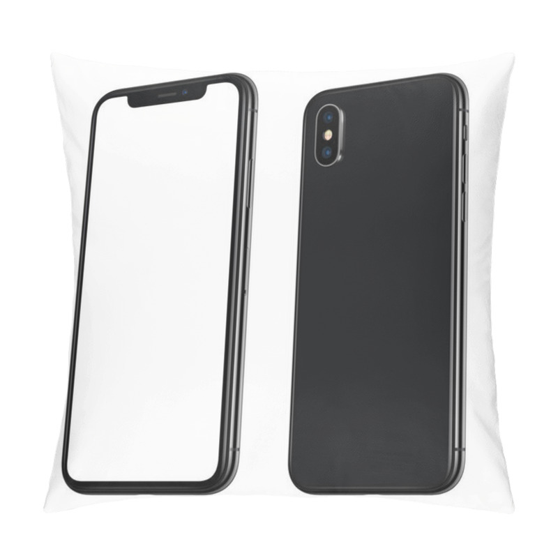 Personality  New Black Smartphone Similar To IPhone X Mockup Front And Back Sides CW Rotated Isolated On White Background Pillow Covers