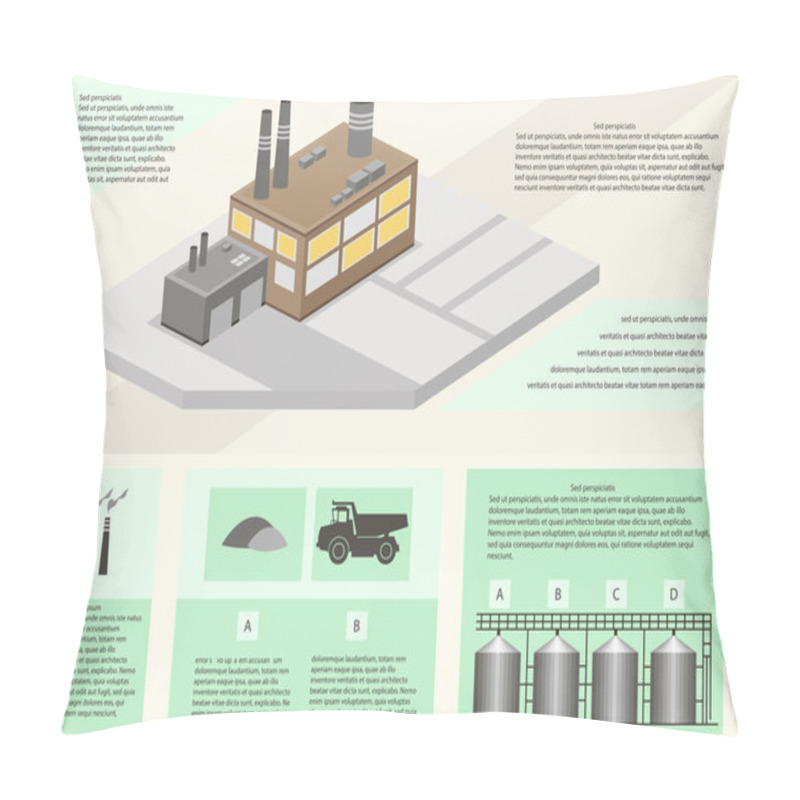 Personality  Detail Infographic Of Factory Production. Vector Illustration Pillow Covers