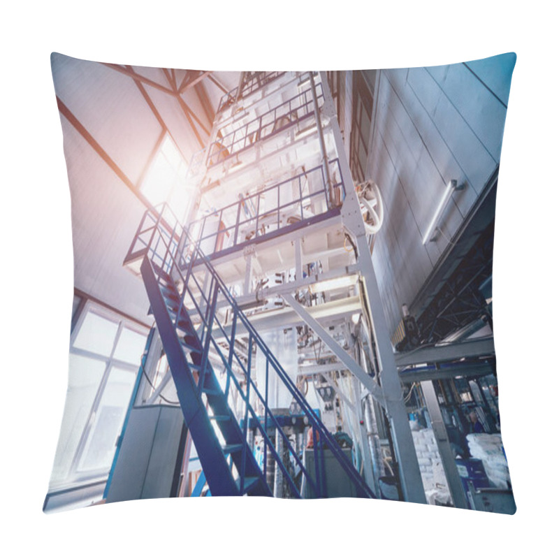 Personality  Modern Automated Production Line In Factory. Plastic Bag Manufacturing Process. Background Pillow Covers