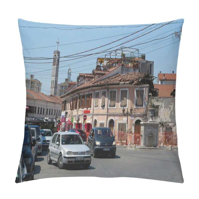 Personality  ALBANIA, SHKODER, JULY 7, 2019: Road Traffic In Shkoder Or Shkodra, Historically Known As Scutari Or Scodra, Republic Of Albania Pillow Covers