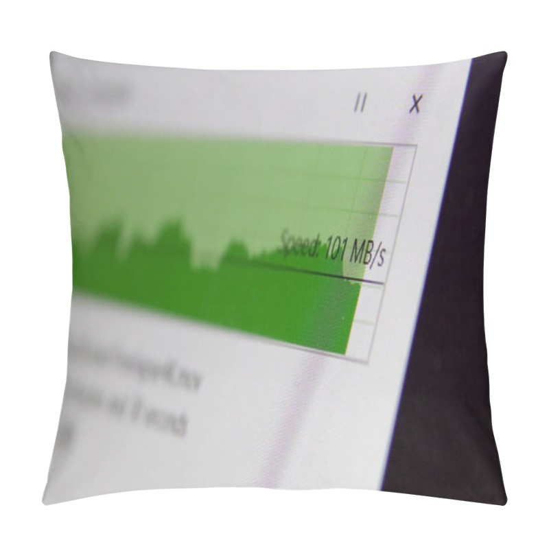 Personality  Screen Of A Modern Digital Device That Displays File Upload Or Download Bar Progress. Modern Technologies.exchange Or Transfer Of Information.high Speed Internet, Selective Focus Pillow Covers