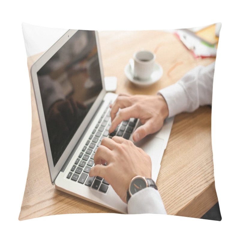 Personality  Businessman Working With Laptop In Office, Closeup Pillow Covers