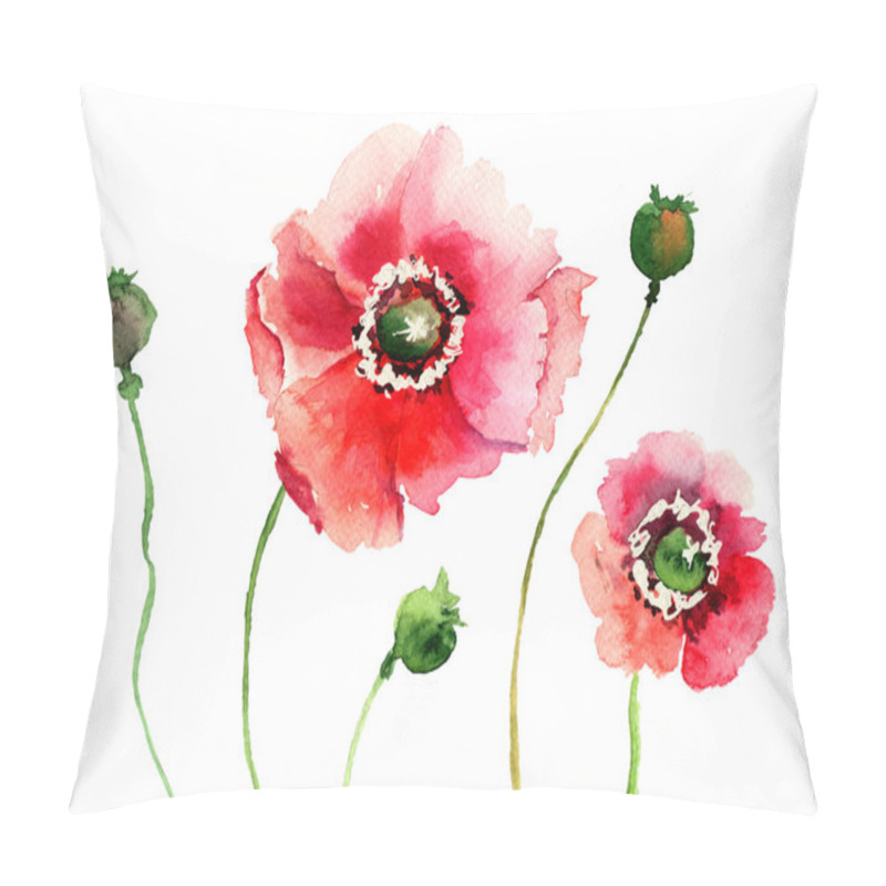 Personality  Stylized Poppy Flowers Illustration Pillow Covers