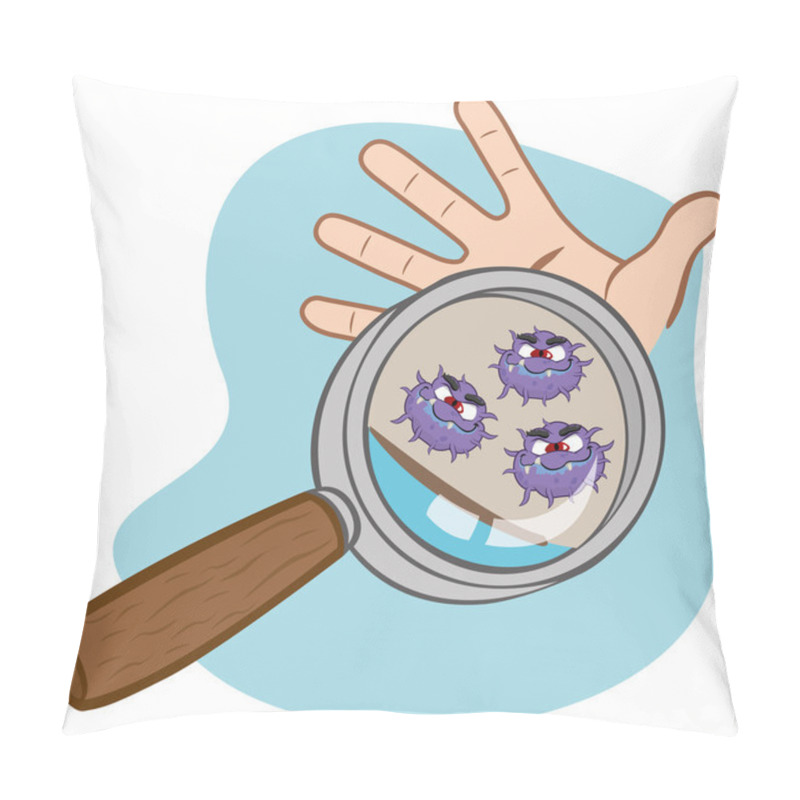 Personality  This Is A Person With Her Hand Being Seen With A Magnifying Glass Showing Microorganisms In Your Palm Pillow Covers