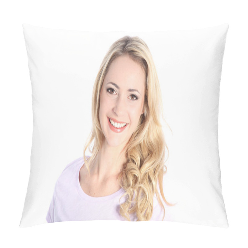 Personality  Beautiful Smiling Woman On White Beautiful Smiling Woman On White Pillow Covers