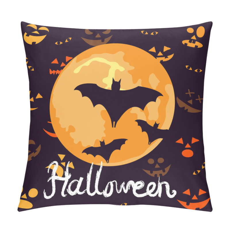 Personality  Halloween Night Background With Pumpkins Faces And The Full Moon Pillow Covers