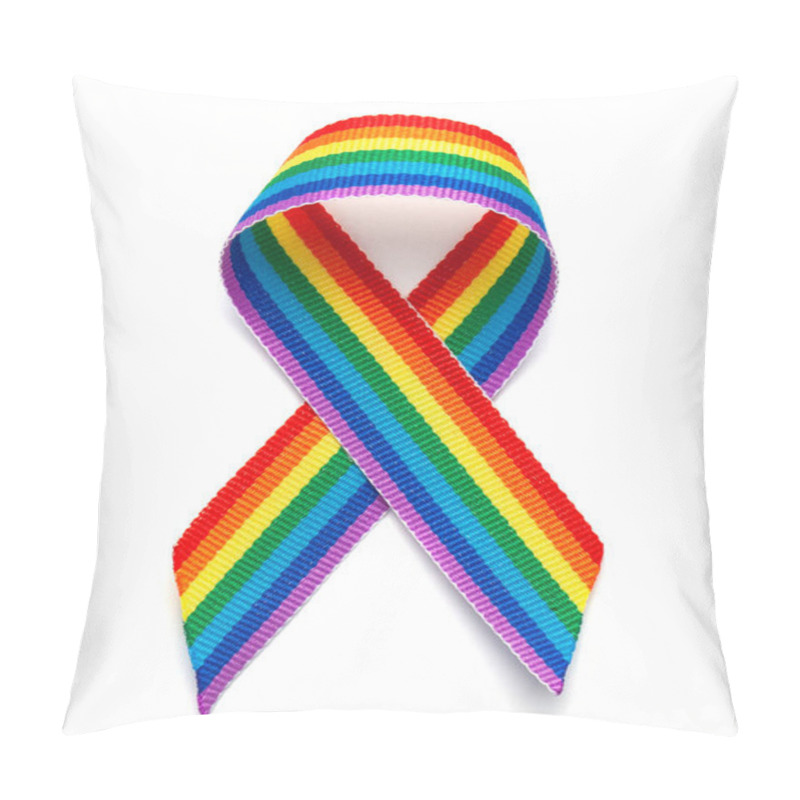 Personality  LGBT Rainbow Ribbon Pride Tape Symbol. Stop Homophobia. Isolated On A White Background Pillow Covers