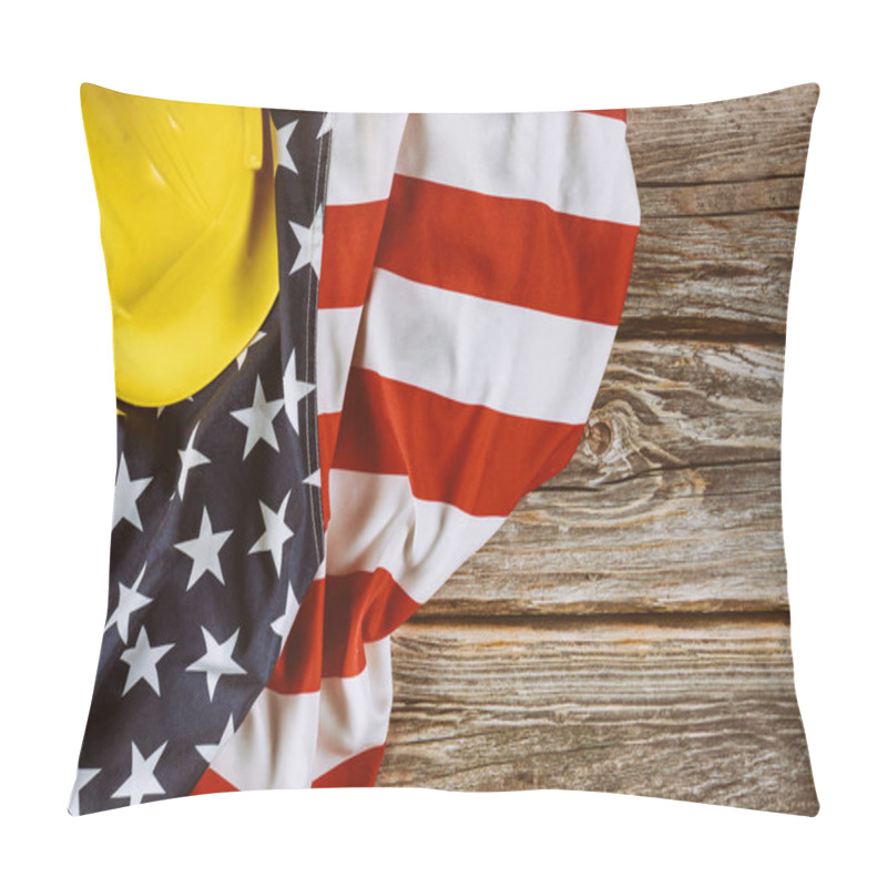 Personality  US. Federal Holiday Of Labor Day Is United States America Of Engineer Yellow Plastic Construction Helmet, American Patriotic Background Pillow Covers