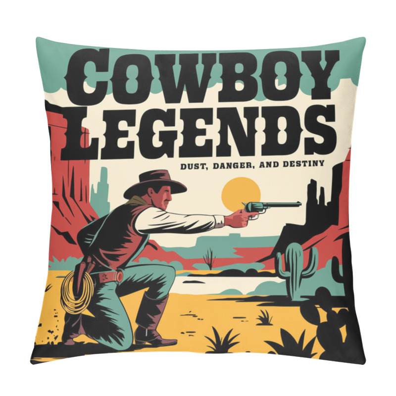 Personality  Cowboy Legends Logo With Gunslinger And Desert Scenery Pillow Covers