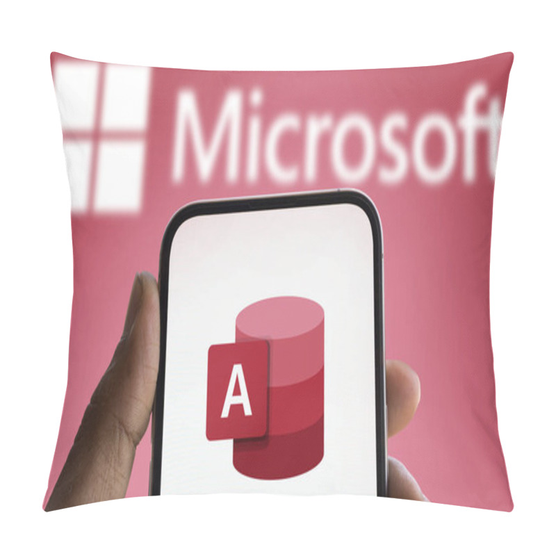 Personality  Dhaka, Bangladesh- 05 Oct 2024: Microsoft Access Logo Is Displayed On Smartphone. Pillow Covers