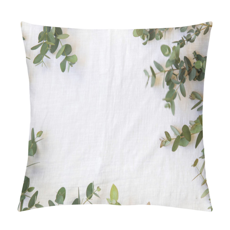 Personality  Green Leaves Of Eucalyptus Branches On A Linen Fabric. Pillow Covers