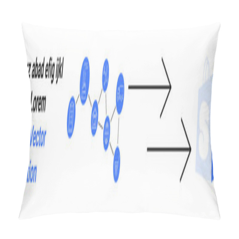 Personality  Blue Interconnected Network Nodes And Arrows Pointing To A Shopping Bag Logo. Ideal For Data Integration, System Conversion, Digital Solutions, Online Shopping, And Technology-driven Processes Pillow Covers