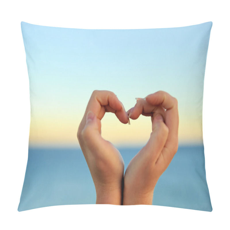 Personality  Female Hand Making A Heart Shape Against Pillow Covers