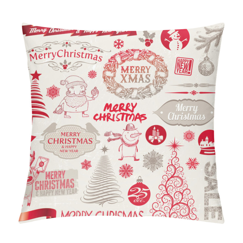 Personality  Vector Set Of Christmas Signs, Emblems And Doodles Pillow Covers